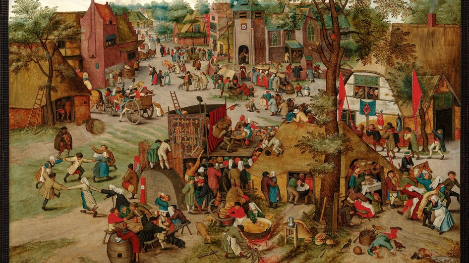 Historisches Gemälde mit Todesszenen: Skelette und Chaos in apokalyptischer Landschaft. | © Universalmuseum Joanneum - N. Lackner